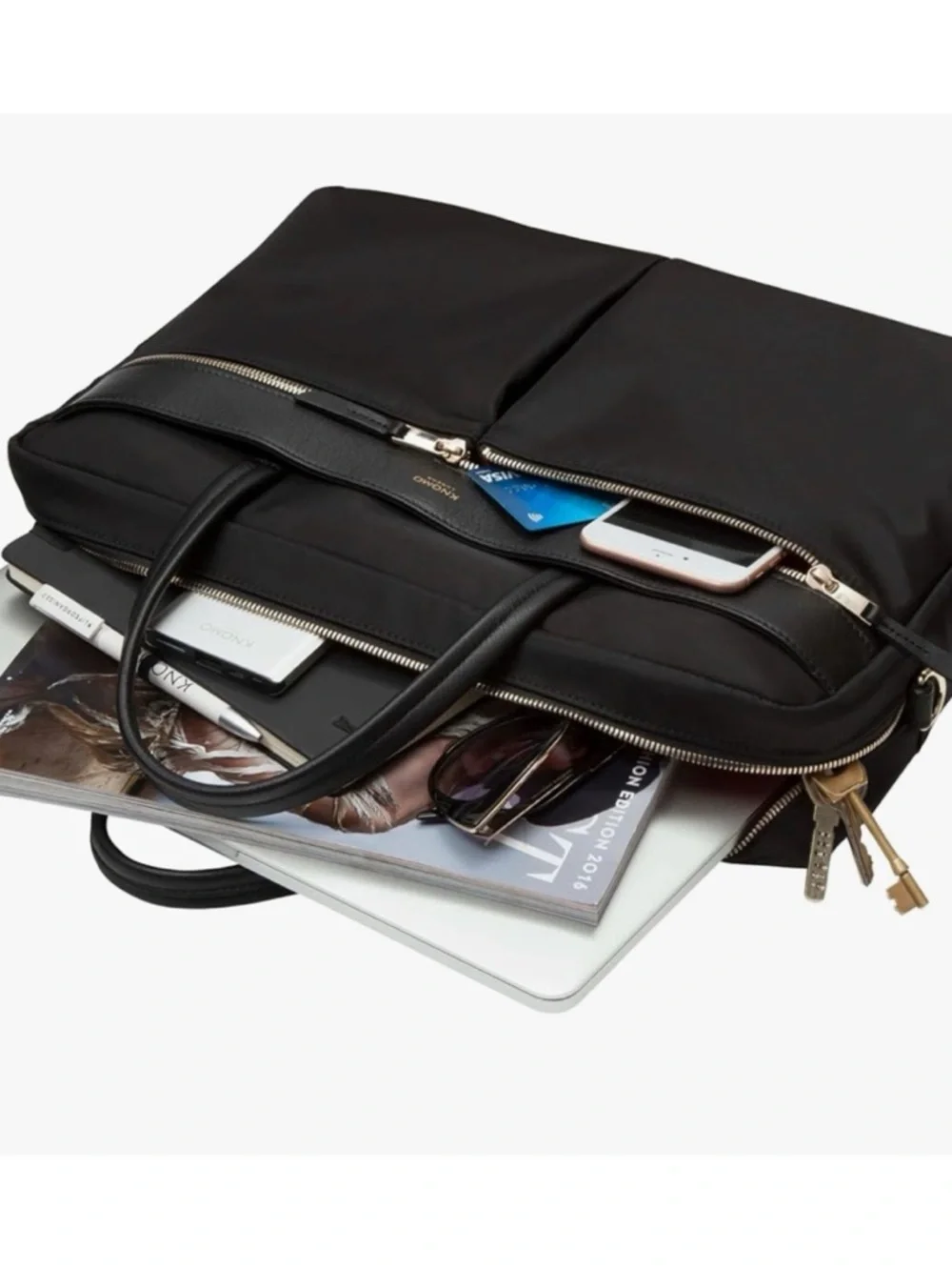 Knomo Womens Hanover 14 inch Laptop Briefcase Shoulder Work Bag in Black